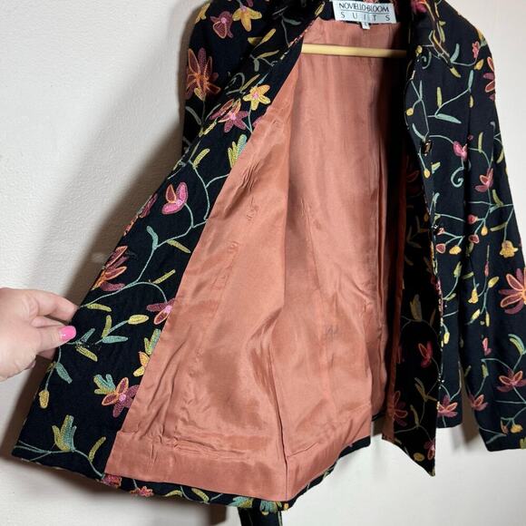 Vintage 100% Wool Embroidered Floral Structured Cropped Blazer Cottage Twee 90s - Picture 5 of 11